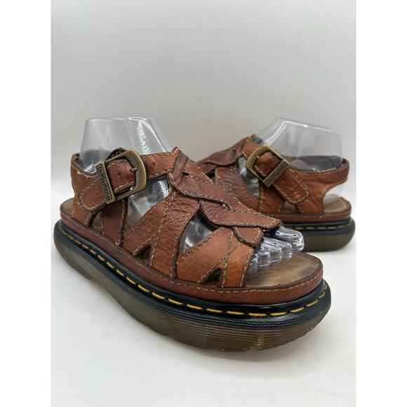 Dr. Martens VTG Y2K 90s Brown Leather Chunky Fisherman Sandals Womens US 7 - Picture 8 of 12